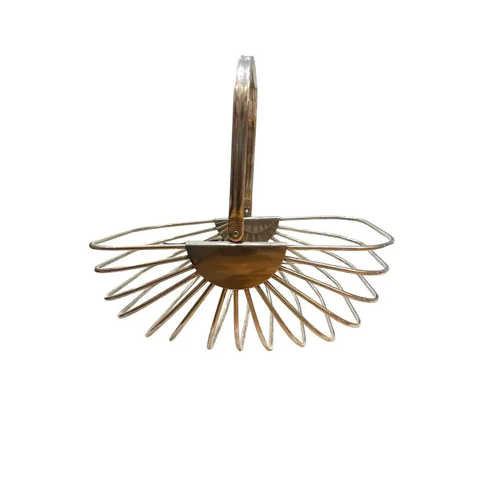 Godinger‎ Vintage Silver Metal Wire Fruit Basket Folding Handle GUC Art Deco